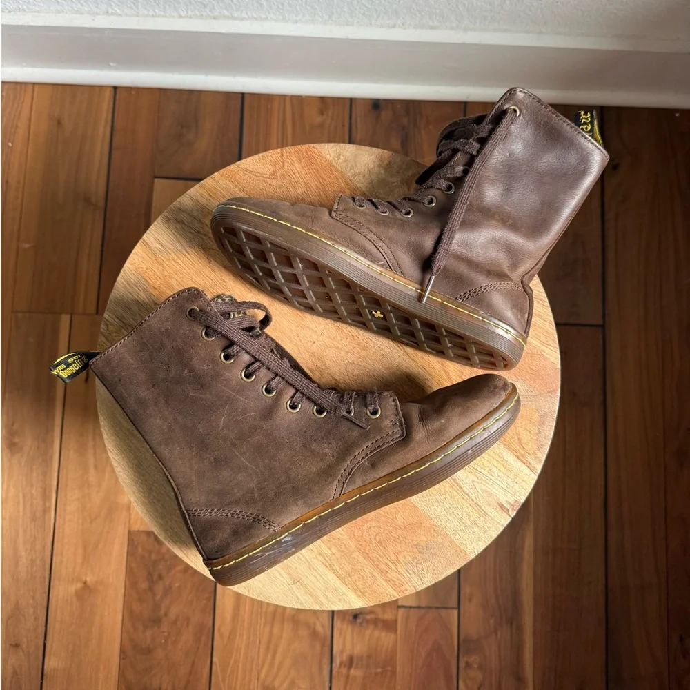 Dr. Martens Womens Brown Stratford Leather Foldover Leopard Print Boots Size 6 - Picture 4 of 9